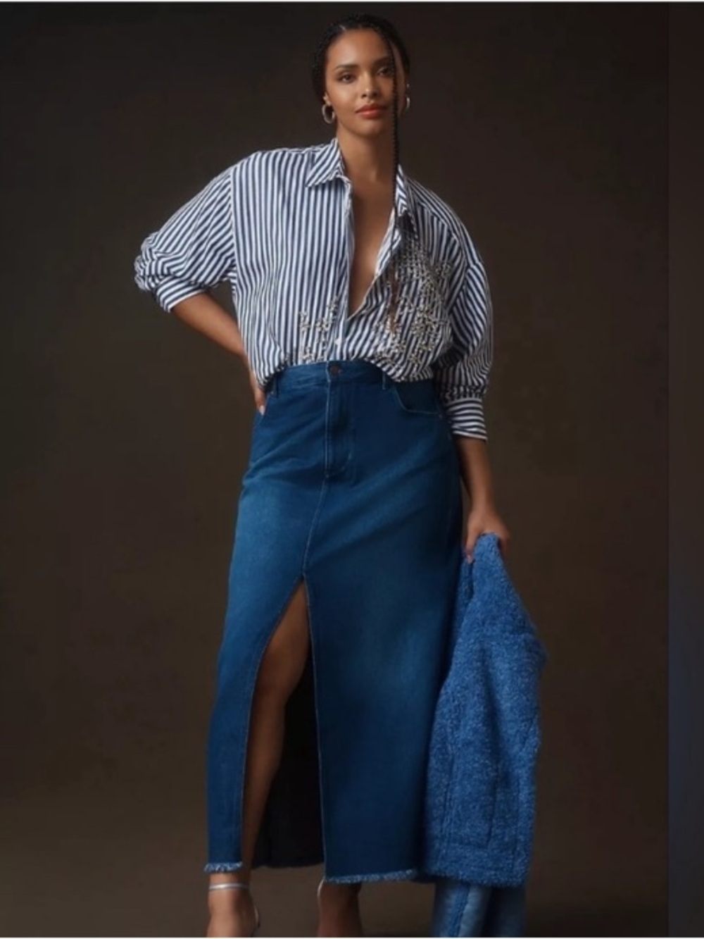Pilcro The Madi Denim Maxi Skirt with Front Slit Size 12
